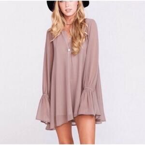 Show Me Your Mumu Tunic Women’s Size XS Beige Sheer Lined L/S Top Blouse *READ